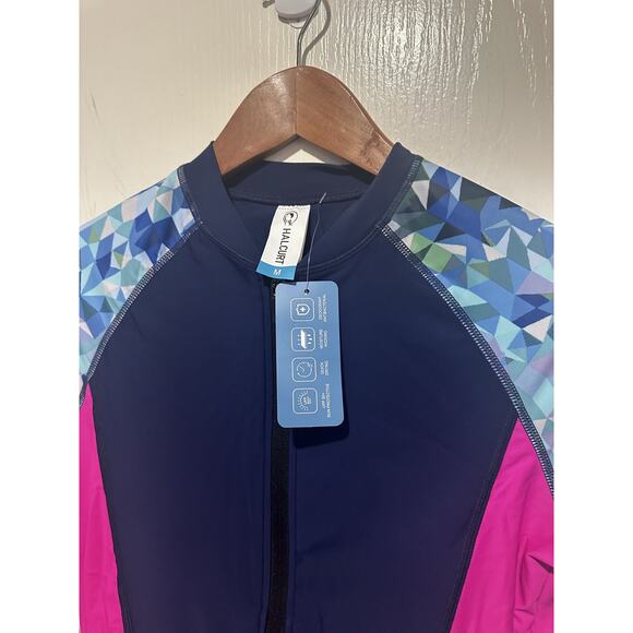 Women's Boyleg One Piece Rash Guard with Built in Bra UPF50+ Zip Long Sleeve NWT - Picture 8 of 8
